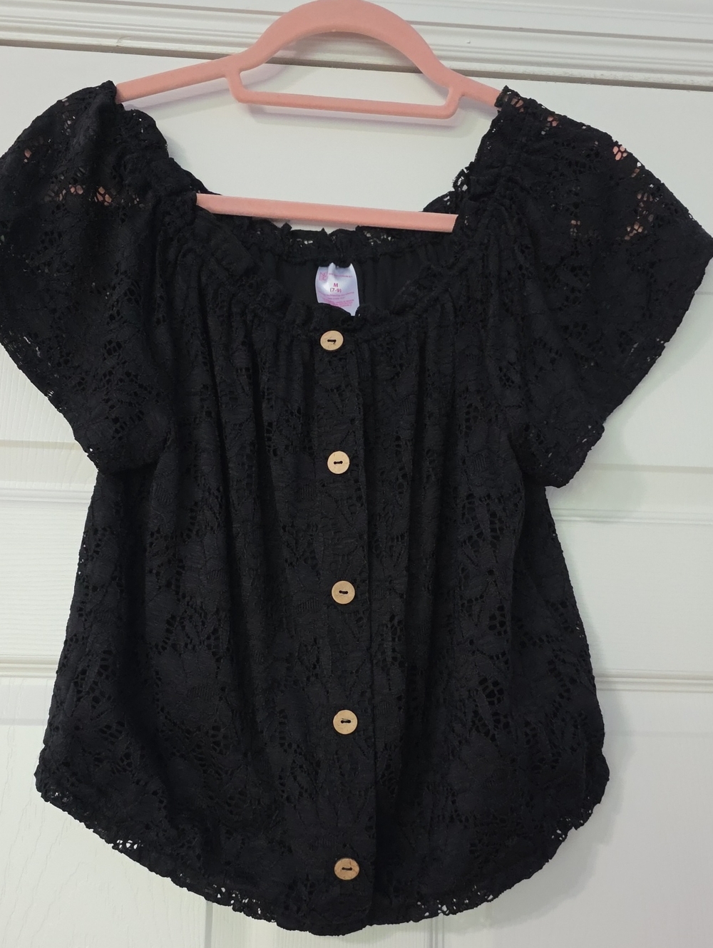 No Boundaries Black Lace Off-Shoulder Button Front Top